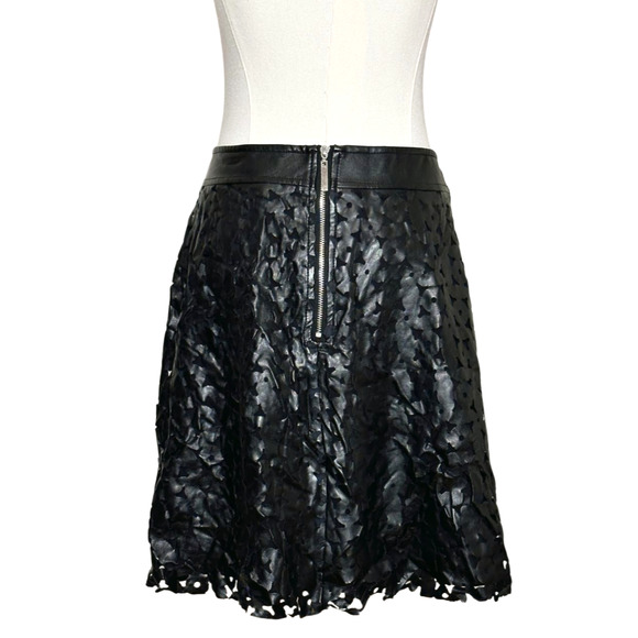 1. State NWT Black Faux Leather Floral Laser Cut A Line Mini Skirt Size Large - Picture 4 of 6
